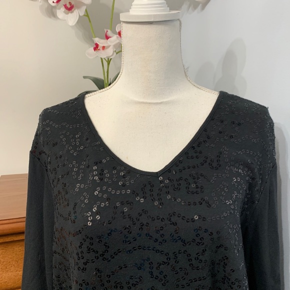 Quacker Factory Sequin Black Blouse - Picture 2 of 7